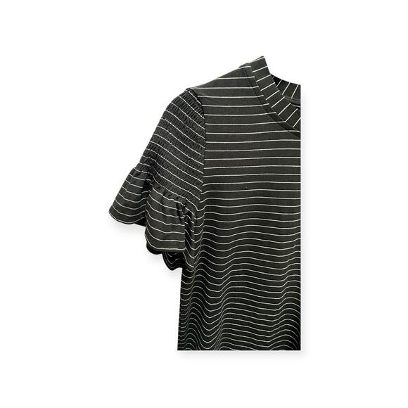 Modern Works Women’s Small Blouse Crewneck Top‎ Striped Black Short Sleave 420 - Picture 4 of 8